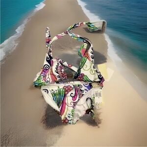 Trina Turk  Swimsuit  2 PIECES Multicolor Gold Squared Accents Lined  SZ 10 NWT